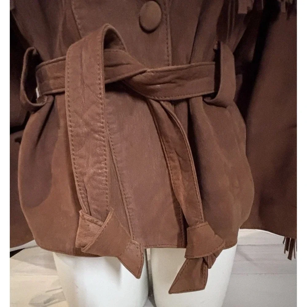 Vintage Vakko Leather Fringe Western Jacket Womens S Brown Western Cowgirl - Picture 2 of 15